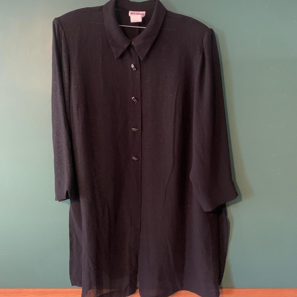 Womens Perceptions Vintage 80s Shimmer Black 3/4 Sleeve Button Up Blouse 22W